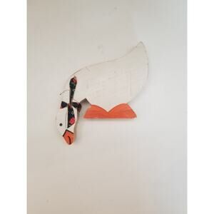 Vintage Wooden White Duck Goose Shelf Sitter Handmade Painted Cottagecore